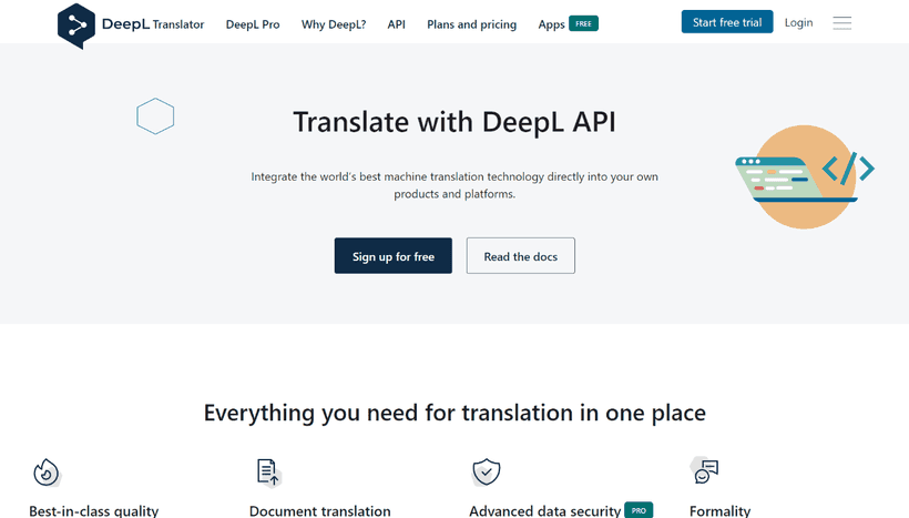 DeepL API top page