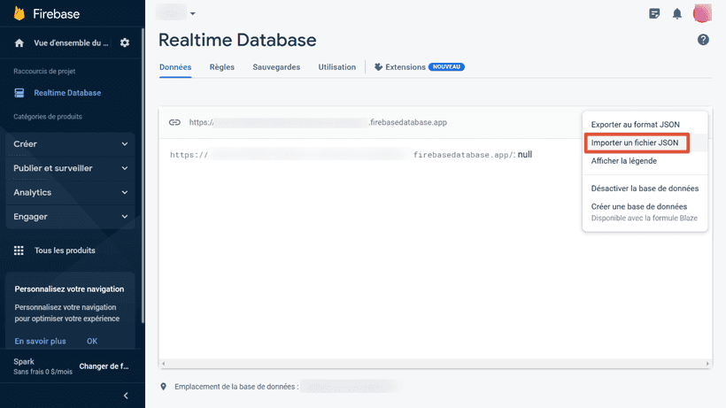 Importer un fichier json dans la Realtime Database