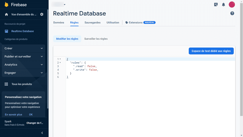 Règles de sécurité sur Firebase