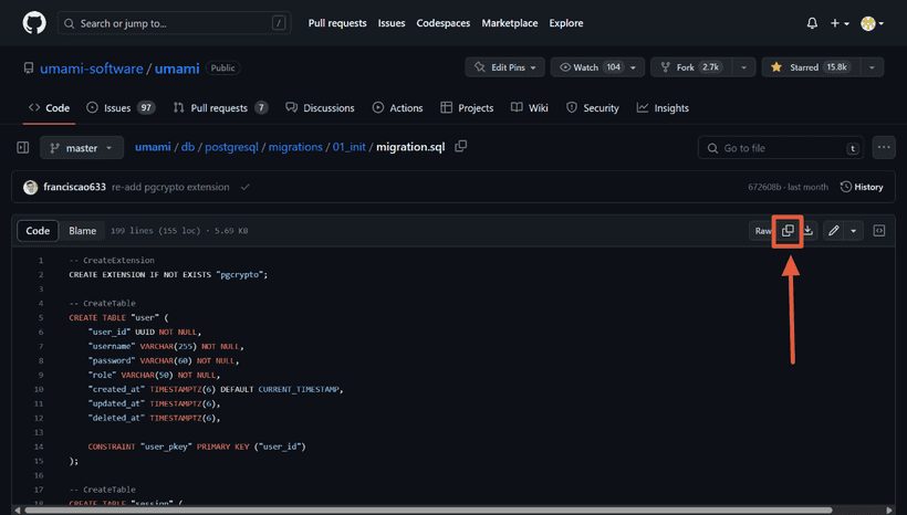 Copy SQL code from GitHub