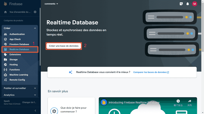 Créer une base de données en temps réel sur Firebase